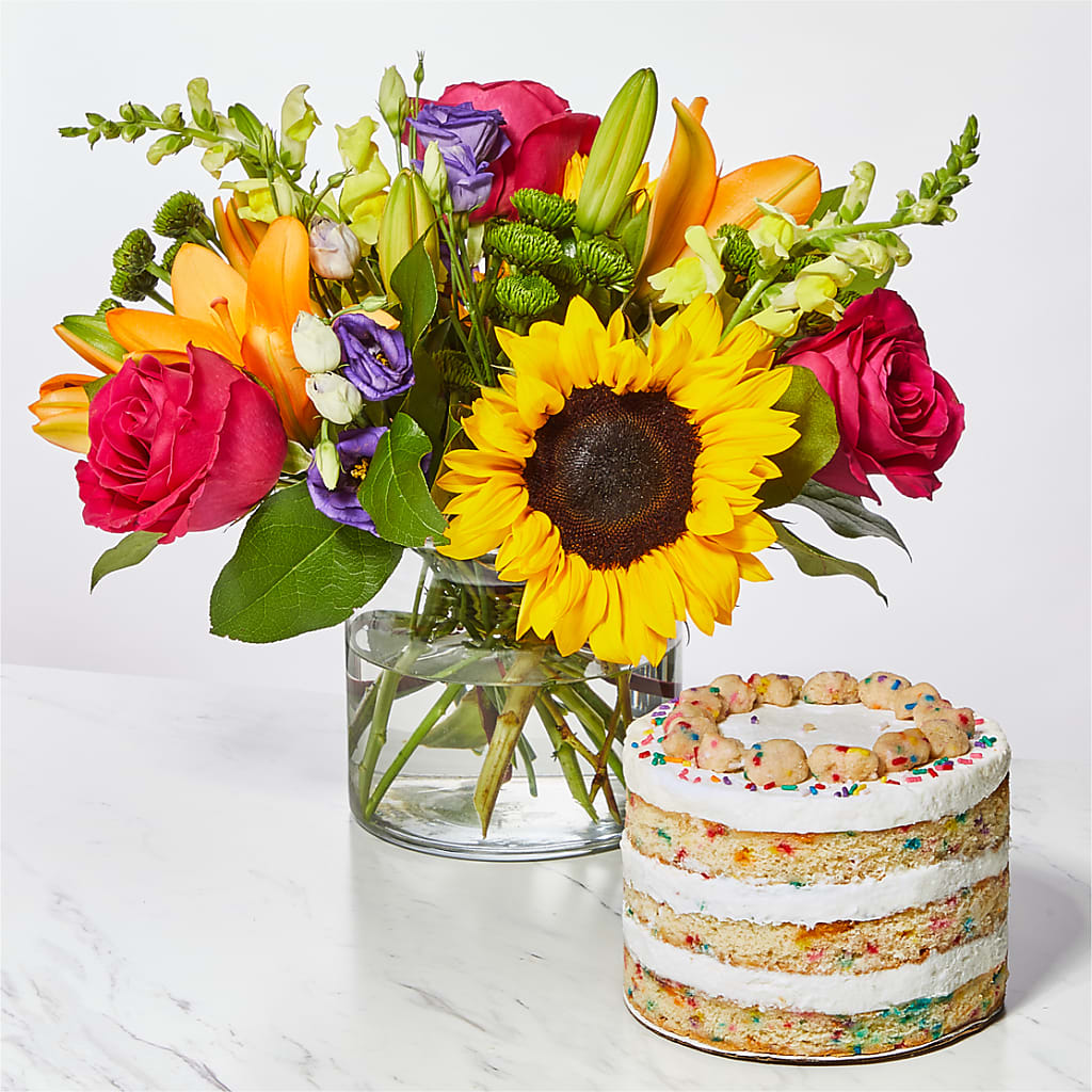 Milk Bar Birthday Cake and FTD's Best Day Bouquet