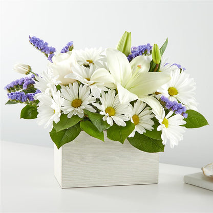 Beyond Blue Box Bouquet features white